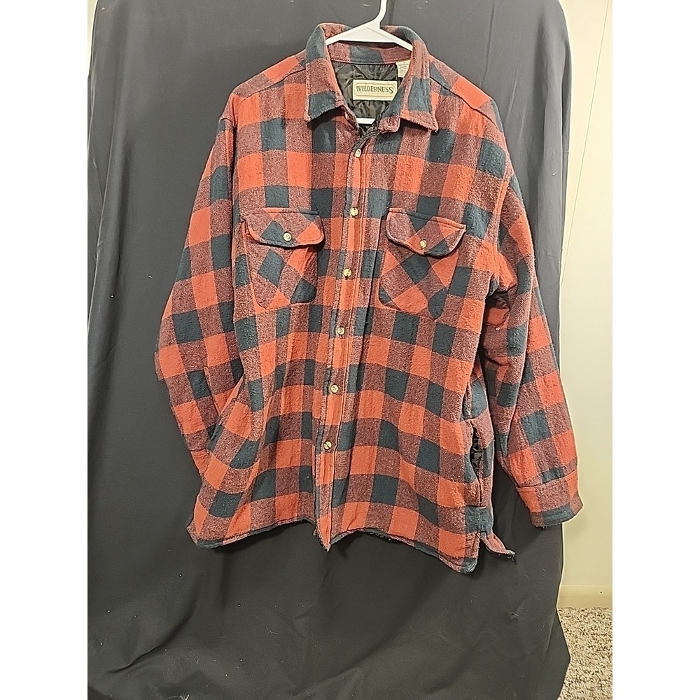 Vintage‎ Wilderness Jacket Mens Extra Large Red Plaid Shacket Lined Trucker Top